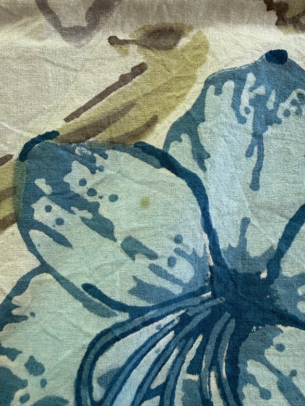 Vintage Couleur Nature by Bruno Lamy Tablecloth 59x59 Blue Hibiscus Hand Block